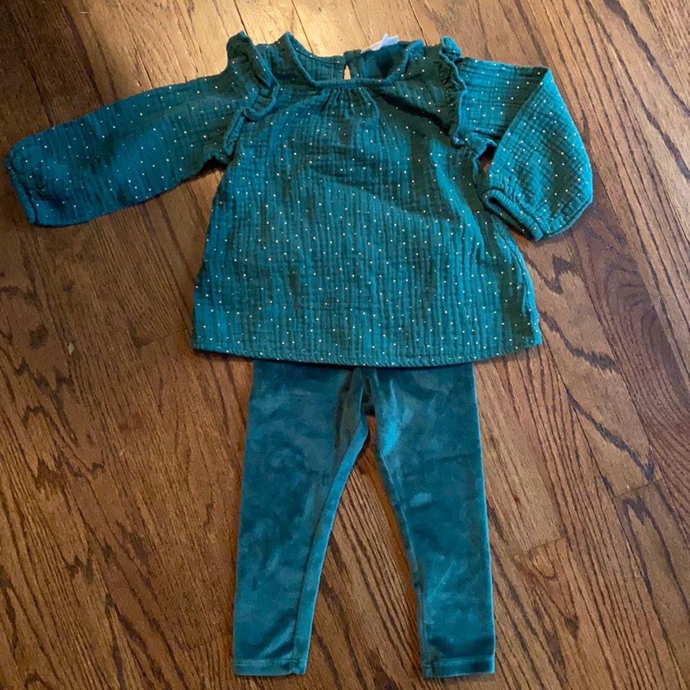 Cat and jack Green and Gold matching outfit 2t